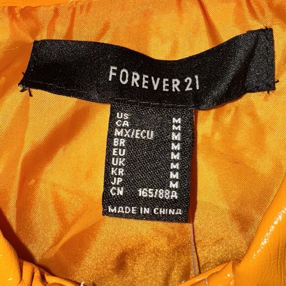 Trucker Tangerine Forever 21 Faux Leather Cropped Utility Jacket Size Medium NEW - Picture 11 of 15